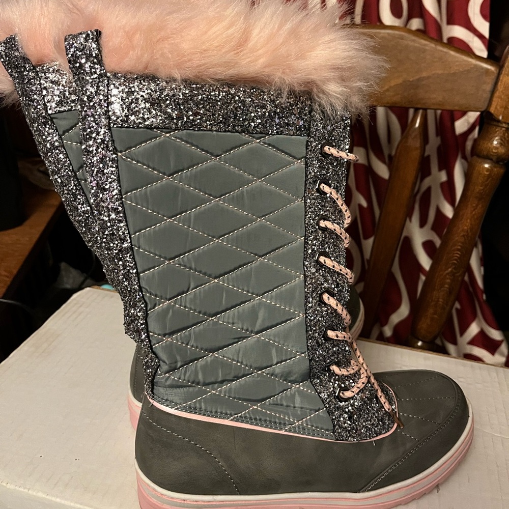 Justice Girls’Insulated Pink & Gray Glitter Boot